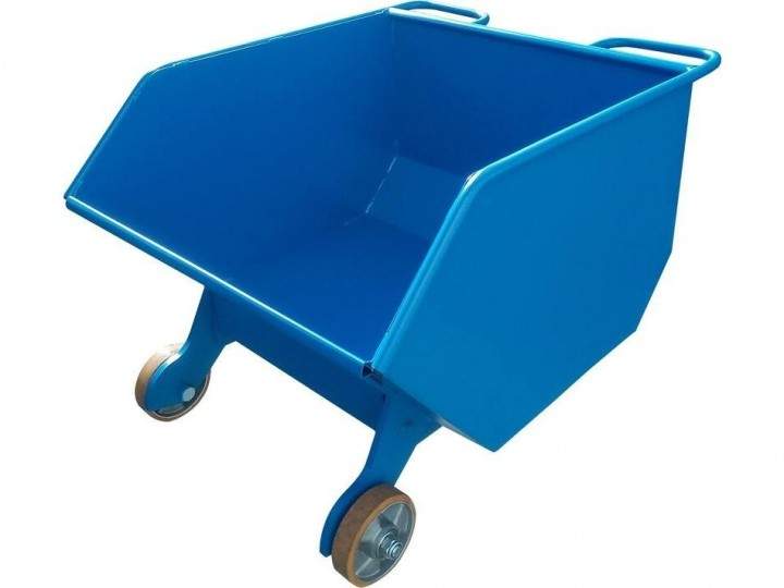 Benne basculante basse bleue 300 litres sur roues
