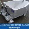 Stainless-steel bin with tilting by hydraulic hand pump
