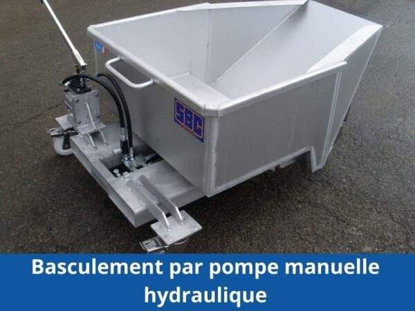 Bac inox avec basculement par pompe manuelle hydraulique