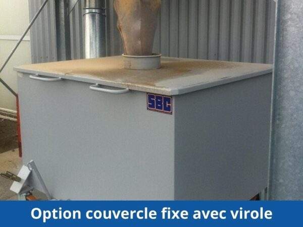 Benne basculante blanche à porte frontale avec option couvercle fixe avec virole