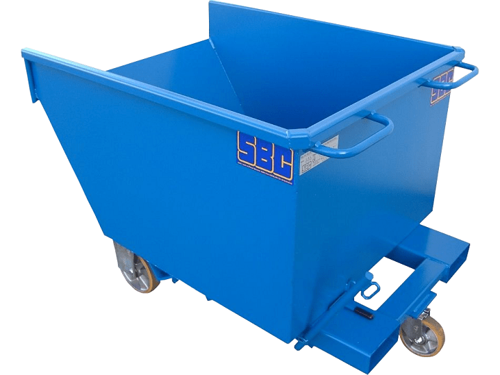 Benne basculante pour collecte de chutes de bois bleue 800 litres sur roues