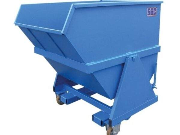 Benne basculante bleue sur pivot central avec bec 1000L