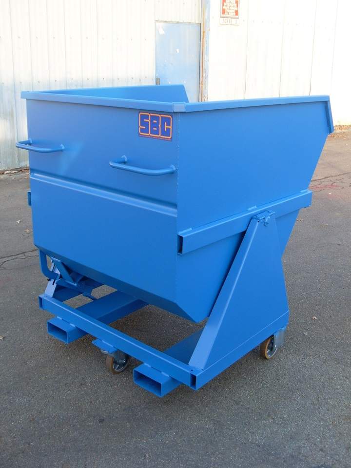 Benne basculante bleue avec bec 1000L vue arrière