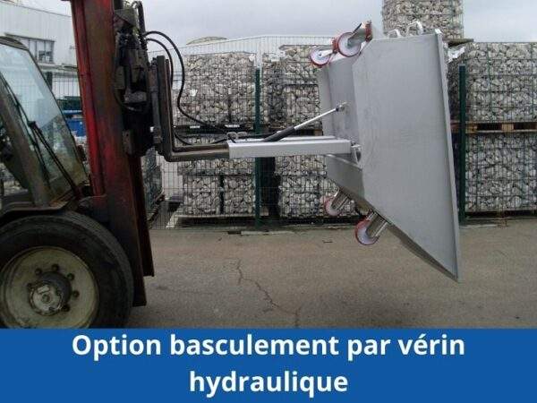 Benne vinicole grise avec basculement par vérin hydraulique